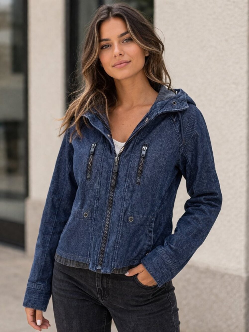 Diesel Denim Jacket Hooded Zip Up Streetwear Festival Blue XS